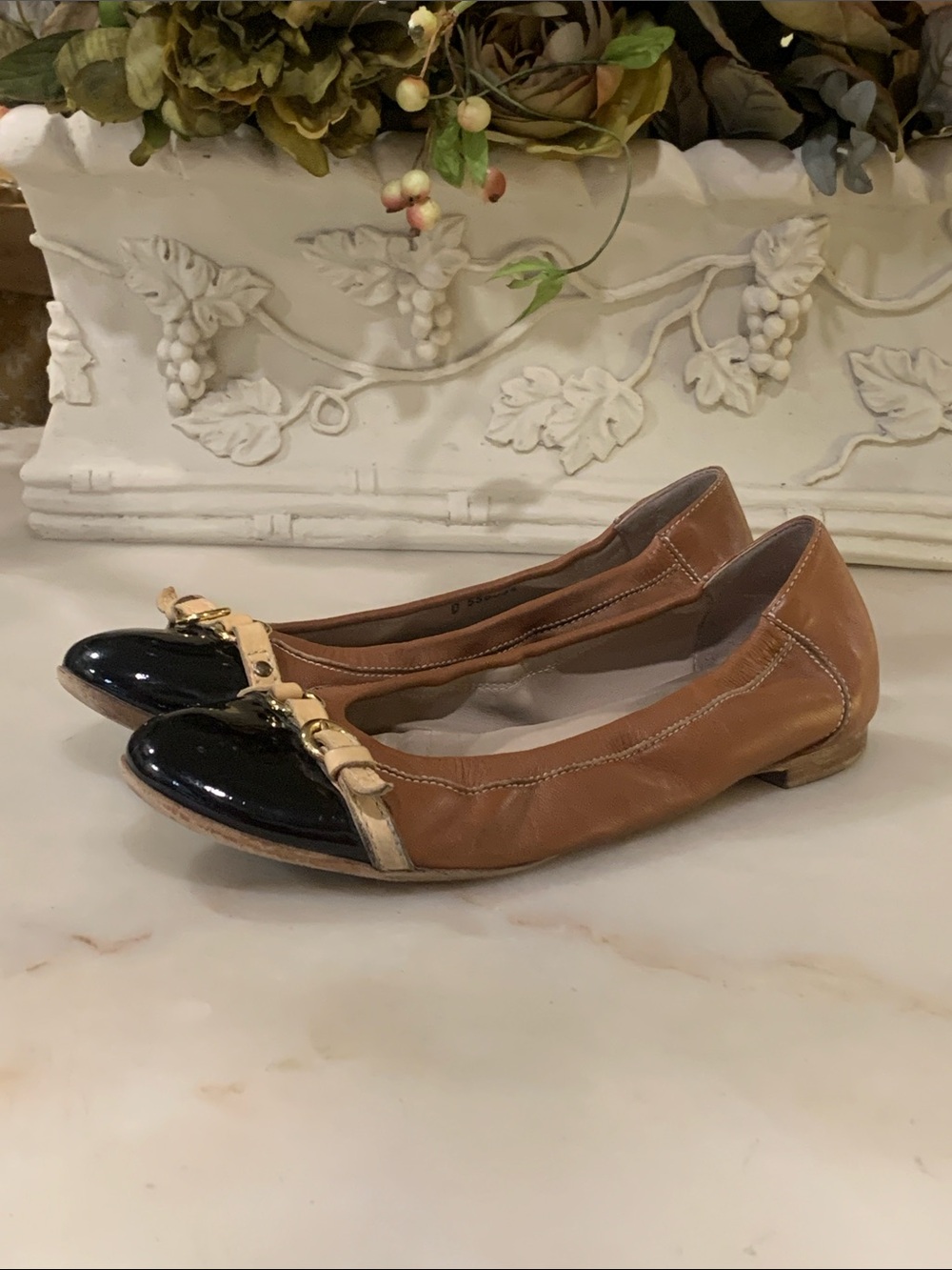 AGL Brown with Black Cap Toe Flats Size 39